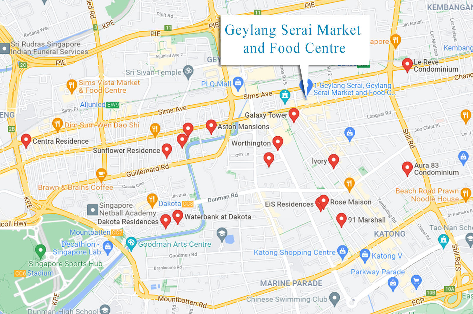 Geylang condo singapore distribution map near Geylang Serai Market
